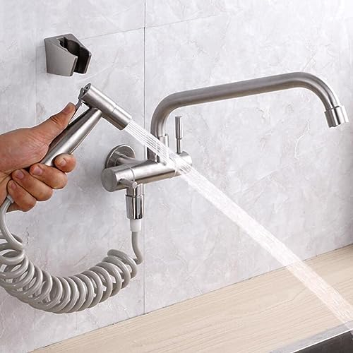 Wasserhahn Küche Wandmontage Kaltwasser Mit Spritzpistole Küchenarmatur Edelstahl Gebürstet Spültischarmatur-A