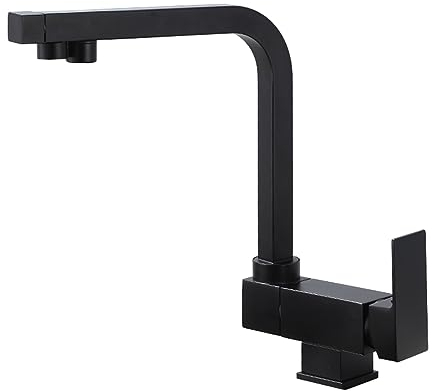 XJTNLB 3 Wege Küchenarmatur Drehbarer Wasserhahn Küche Vorfenster Küchenarmatur Klappbar Trinkwasserhahn Küche 3 In 1 Armatur Spüle Küche,Schwarz