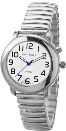 QIATKWH Español Reloj de Voz para Ciegos, discapacitados visuales o Ancianos,Plateado Estilo clásico,Tamaño Femenino