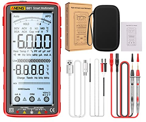 Irfora 681 6000 Counts Digital Multimeter Smart Anti-Burn Wiederaufladbares Universalmessgerät NCV Tester 5 Zoll großes LCD mit hintergrundbeleuchteter Taschenlampe für Spannung, Strom, Widerstand,