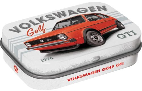 Nostalgic-Art Retro Pillendose, 4 x 6 x 1,6 cm, VW Golf – GTI 1976 – Volkswagen Bus Geschenk-Idee, Original Lizenzprodukt (OLP), mit Pfefferminz-Dragees, Vintage Design