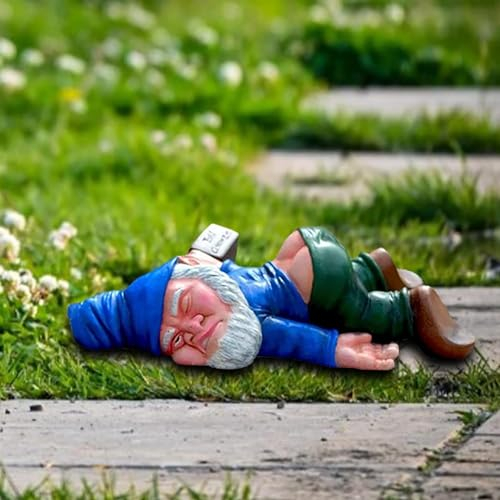 Eniyou Lustige Gartenzwerge Statue Kreative Betrunkene Zwergendekoration Gartenzwerge Wetterfest Lustige Gartenzwerge für Außen Kreative Betrunkene Zwergendekoration für Ihren Garten