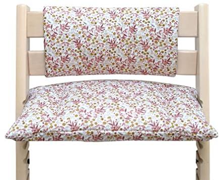 Blausberg Baby - ABWASCHBAR BESCHICHTET - Sitzkissen Set Junior für Stokke Tripp Trapp (ohne Schlitz im Sitzkissen) - Blumenwiese Rosa