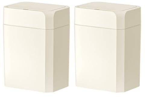 ELPHECO 2 Pack 3.5 Gallon Bathroom Trash Can with Lid Motion Sensor Slim Garbage Can Waterproof Smart Small Trash Bin for Bathroom, Kitchen, Office, Bedroom, Living Room, Toilet, Cream Beige
