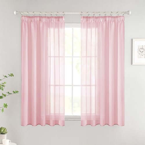 Woaboy Tende per Interni Finestre Voile Trasparenti con Fettuccia Tende a Panello Morbidi Moderne per Camera da Letto Soggiorno 2 Pezzi 140x145cm Rosa
