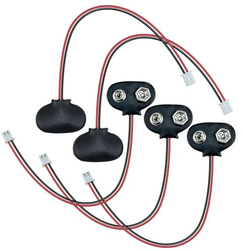 Aifeier ET 5Pcs 9V Battery Clip Connector, Battery Snap to 2-Pin XH2.54 Plug Connector Cable T Type Connector, Leather Housing and Leads Wires for Connecting 9V Batteries to Boards