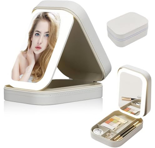 Cosmetic Bag with LED Mirror, Travel Makeup Bag with LED Light Up Mirror, LED Make up Organiser Bag, Portable Vanity Case, Mirror Makeup Case with Dividers Giftsfor Women