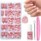 French Tip False Nails - Short Almond Nail Tips for Gel Extensions -15Size Fake Nails French Tip Nude Color Glossy Full Cover Press on Nails Fake Nails for Nail Art DIY 240Pcs