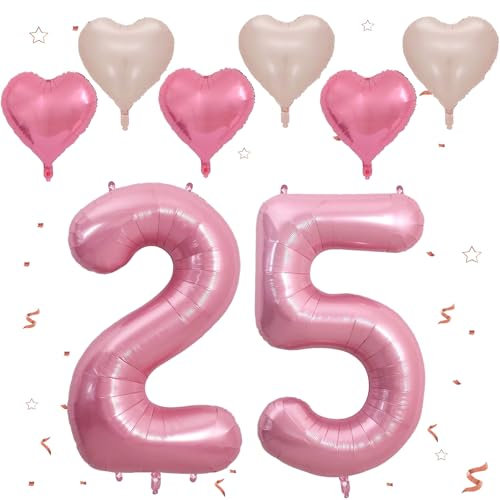 Rosa Luftballon 25, XXL Riesige Geburtstag Ballon 25, 40 - 101cm Ballon Zahl Deko Folienballon Zahlen 2 & 5, Geburtstagsdeko Jubiläum Party Deko, Fliegt mit Helium (Nummer 25/52)