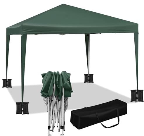 WOLTU Pavillon mit 4 Sandsäcke, Faltpavillon 3x3m, Gartenpavillon wasserfest stabil UV-Schutz, Pop Up Partyzelt Outdoor, höhenverstellbar, mit Tragetasche, Grün