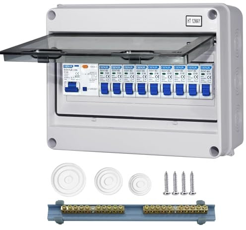 CHENGPI Sicherungskasten Aufputz IP65,Aufputz Verteiler Kleinverteiler,Verteilerkasten für Zuhause/Büro/Einkaufszentrum,Leistungsschalter 100A,Luftschalter 4 * 10A+3 * 16A+2 * 20A/12-Module