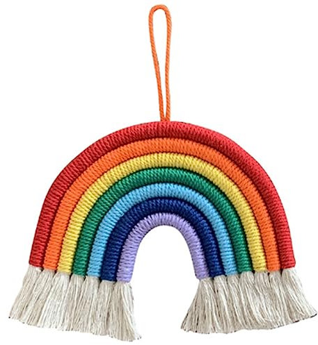 Rtppyakk 1 Stück Raumdekoration im Nordischen Stil, Handgewebtes Baumwollseil, Regenbogen-Hängedekoration, Wanddekoration, Regenbogen-Ornament