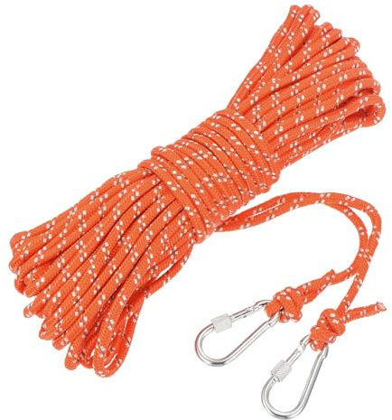 sourcing map 6mm Hollow Braided Polypropylene Anchor Line with Hook, 20m Nylon Floating Rope for Marine Pool Rescue Life Line Boat Anchor Rope, Orange