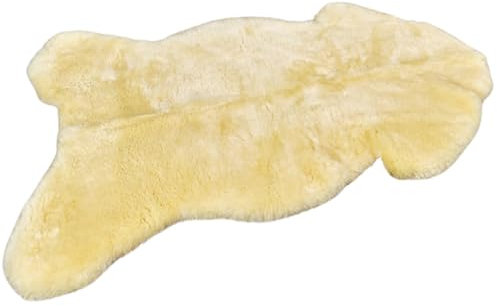 APREGGIO - Echtes Schaffell Teppich Relugan-Gelb - Natürliches Schaffell Überwurf - Weiche Schaffell Teppiche Wohnzimmer - Flauschiges Lammfell - Boden Teppich - Wohnzimmer Teppich 100x110 cm