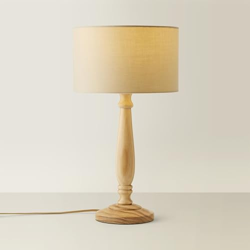 ValueLights | Traditional Light Wood Candlestick Table Lamp with Cream Fabric Drum Shade for Living Room Bedroom | Table Lamps, Home Décor & Improvement Essential