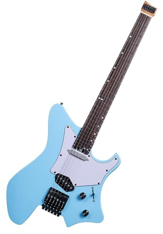 EART GW2TP-SE Headless E-Gitarre mit geröstetem Mahagoni Körper, Artones-TSE Pickups, abgerundete Enden Medium Jumbo Edelstahl Bünde(Blau)