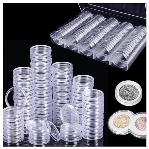 Osuter Capsules Pièces de Monnaie Plastique Collection Monnaie avec Boîte de Rangement pour Collection de Pièces (200)