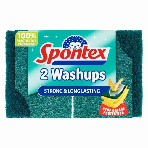 Strong & Long Lasting 2pk Washups x 1, Anti Grease Household Cleaning Sponge Scourer with Welari Thank You Card | (1pack)