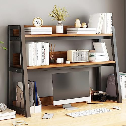 NTALJC Adjustable Desk Bookshelf, Ladder Bookcase for Computer Desktop, Multi-Purpose Solid Wood and Wrought Iron Desk Organizer Storage Shelf, Desktop Countertop Bookshelf (Size : 115X3 (55X32X90CM)