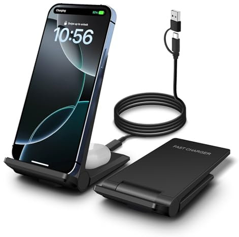 VNBBT 2 in 1 Wireless Charger,[New Update] 25W Foldable Wireless Charging Station for iPhone 16/16 Pro/15/14/13/12/11/8/Airpods,Dual 15W Fast Dual induction charge Stand For Samsung Galaxy/Buds3