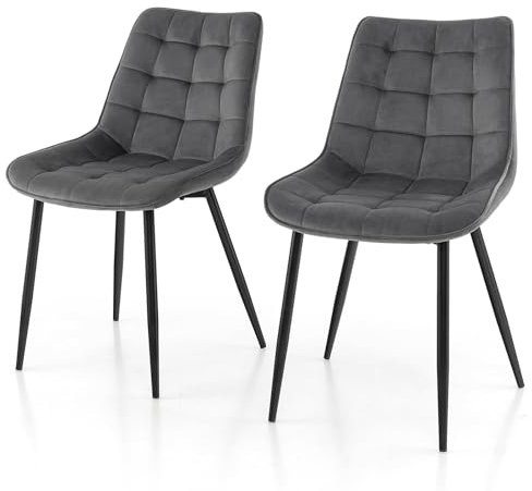 RELAX4LIFE Esszimmerstühle 2er Set, Küchenstuhl Gepolstert, Wohnzimmerstuhl mit Metallrahmen & Sitzfläche aus Samt, bis zu 150 kg belastbar, Polsterstuhl für Wohnzimmer Esszimmer, Grau