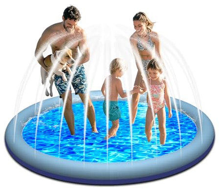 KIMIGO Tapis de Jet d'eau Jouets pour Enfants,Tapis de Jet d'eau pour Enfants et Chiens,200 cm Tapis de Pulvérisation Antidérapant,Tapis de Jouet Aquatique Pulvérisateur,Jouets d'eau pour l'été