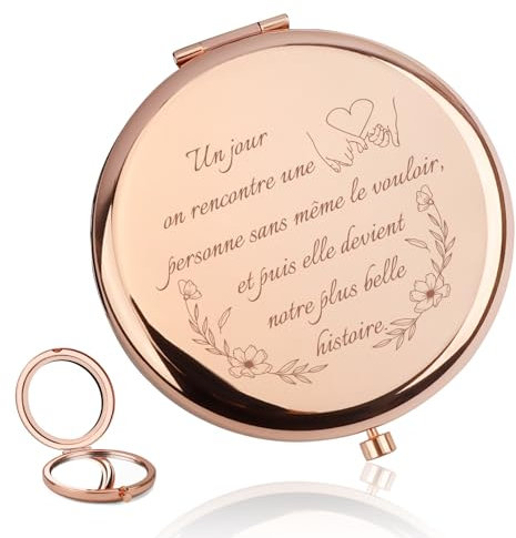 Cadeau Couple,Cadeau pour Femme,Miroir de Poche Personnalisé de Couleur or Rose,Cadeau pour ma Femme,Cadeau Femme Original Utile,Cadeau pour sa Copine,Cadeau pour Saint Valentin,Cadeau Couple Noel