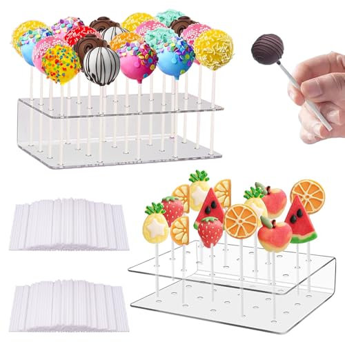 Cake Pop Ständer, 2 Stück transparent Acryl Lollipop-Halter, 20Löcher Cake Pop Ständer, mit Bringen Sie 200 Stöcke für Dessert Tisch Hochzeit Halloween Party Deko Lollipop Halter Größe 16 x 9 x 4 cm