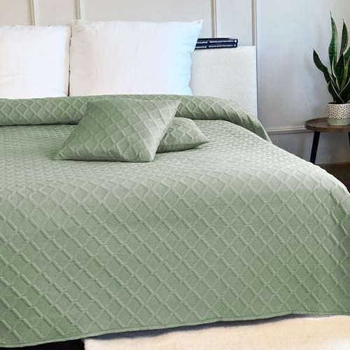 Euromat Tagesdecke Steppdecke Bettüberwurf Gesteppte Zweiseitig Tagesdecke mit 2 Kissenbezüge 40x40 cm- (Pastellgrün- Parla 3D, 220x240 cm)