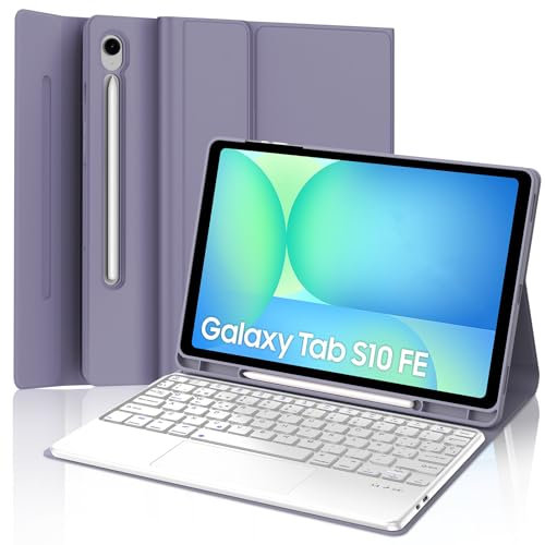 Teclado con Trackpad para Samsung Galaxy Tab S10 FE 10.9 2025/S9 FE 10.9 2023, Funda para Tab S10 FE/S9 FE con Español Ñ Bluetooth Teclado con Touchpad para Tablet Samsung Tab S10 FE/S9 FE, Púrpura