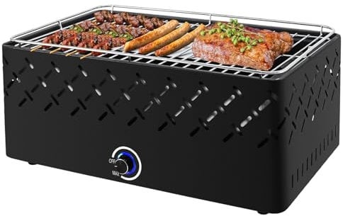 kisidus Barbecue Charbon Pro Grill avec Ventilateur BBQ sans fumée Allumage Rapide pour Jardin et Camping - Noir