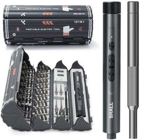 SHALL Set di 127 mini cacciaviti elettrici, 120 punte S2, con cacciaviti elettrici e manuali a penna, per laptop, iPhone, occhiali ed elettronica