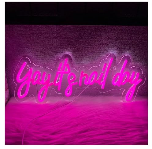 BYAMBD Home Bar Decor Yay Its Nail Day Neon Sign Letter Led Night Light Nail Open Welcome Signs, Commercial Lights, Makeup Studio Decor 41.2cmх17cm
