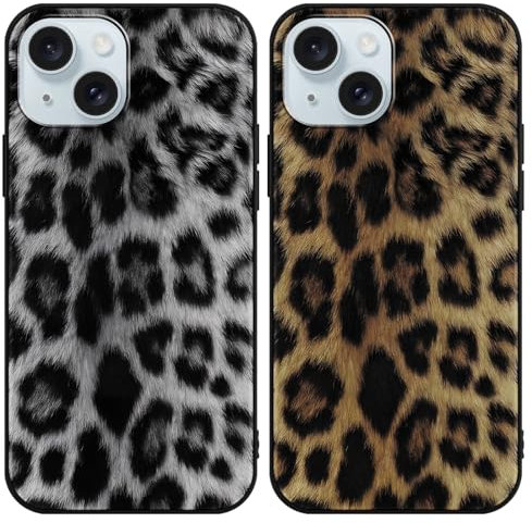 Saqmkil 2 Stück Hülle für iPhone 15 6,1 Zoll, Aesthetic Leopard Muster Design Mädchen Frauen Geschenk Handyhülle, Weich Slim Silikon Süßes Motiv Kratzfeste Stoßfest Case Schutzhülle für iPhone 15