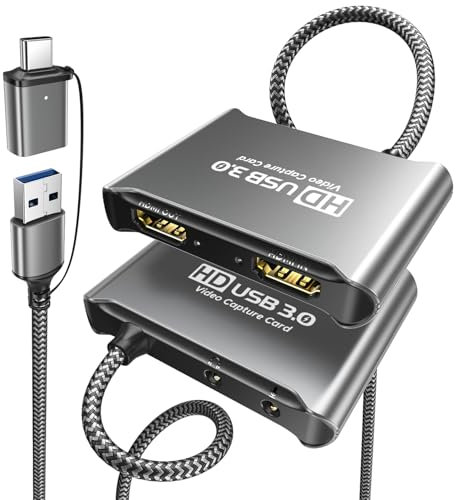 ByteWave USB 3.0 Capture Card with 4K Passthrough [Metal, Braided USB-C/A Cable, Play & Plug] 1080P60Hz HDMI Video Game Capture Card for Streaming & Recording - Compatible with Switch/PS5/Xbox/PC/OBS