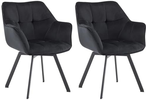 CLP 2er Set Esszimmerstuhl Jordi aus Samt | Drehbarer Sessel für Wohn- und Essbereiche | Ergonomisches Design belastbar bis 150 kg, Farbe:schwarz