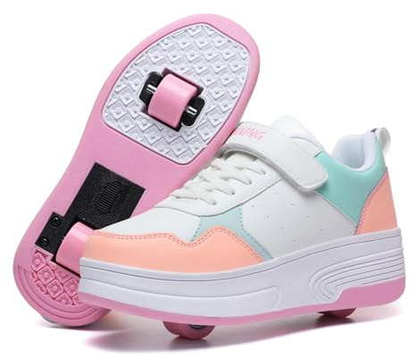 HSQ Schuhe mit Rollen für mädchen Jungen Kinder,Rollschuhe mit 2 Abnehmbar Rädern,Komfort Outdoor Fashion Skateboardschuhe Sportschuhe für Kinder