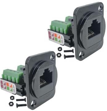 Harrisen Lot de 2 rallonges RJ45/8P8C de type D pour montage de panneau Ethernet, type D RJ45 8P8C femelle vers vis 8 broches, adaptateur réseau Cat5e sans soudure
