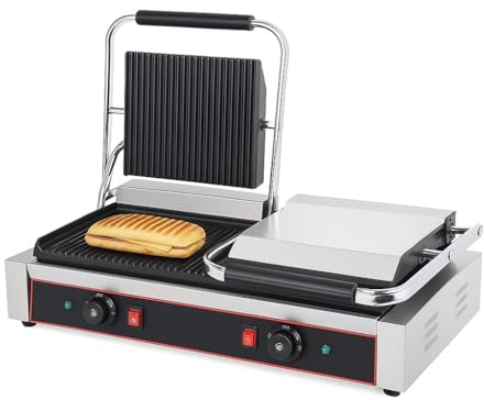 Parrilla Panini Profesional Doble - 4,4 kW - Placas de cocción de 2 zonas - Temperatura 0 a 300 °C - Alto rendimiento