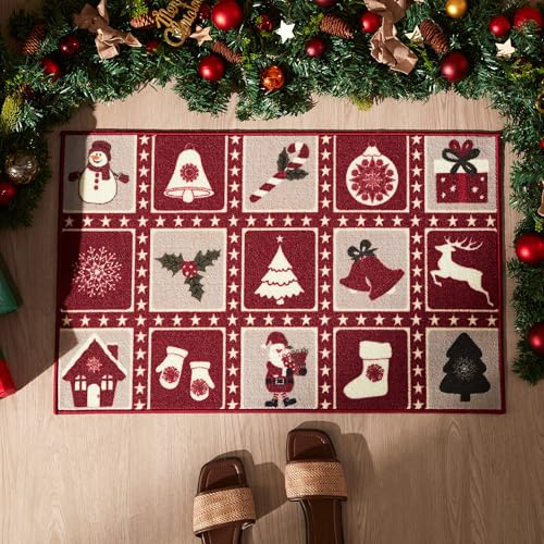 Sonive Christmas Door Mat, Non-Slip 50 x 80 cm Christmas Party Decorations | Dirt Trapper Door Mat for Back & Front Door, Carpet Rug Machine Washable Entrance Rug Doormat