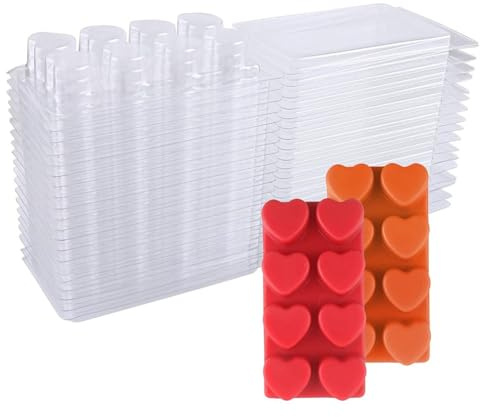 Uulooat Wax Melt Containers-8 Cavity Clear Empty Plastic Wax Melt Molds-25 Packs Heart Shape Clamshells for Tarts Wax Melts.