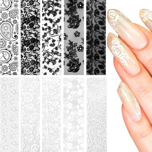 Zosutetoxo 10 Pieces Stickers, nail extension templates for gel x and polygel, lace nail foil transfer with floral design for DIY acrylic nails manicure wraps