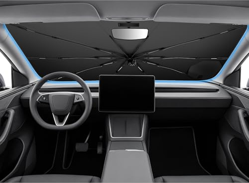 SHAOHAO Compatible con Tesla Model 3 Highland 2021-2026 Sombrilla para Coche Parasol para Coche Parabrisas Visera Solar Tirador con cordón Protección UV Protector Solar Tesla Model 3