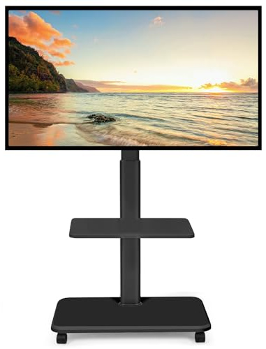 Supporto TV mobile per schermi LED LCD OLED piatti e curvi da 32-70 fino a 100 libbre, carrello TV mobile regolabile in altezza con ruote e ripiano per camera da letto, ufficio, dormitorio, bianco