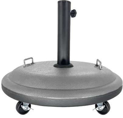 JAMAX Base Sombrilla con Ruedas 25kg Ø50 cm Soporte Parasol Ajustable para Jardín, Terraza o Patio – Base Redonda Resistente con Doble Asa – Uso Exterior e Interior (Gris)