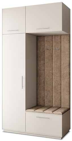 Masseno Flugarderoben Set Rema, Kleiderschrank-Set mit Sitzbank, Garderobenschrank Flur mit 5 Regalböden, Kaschmir