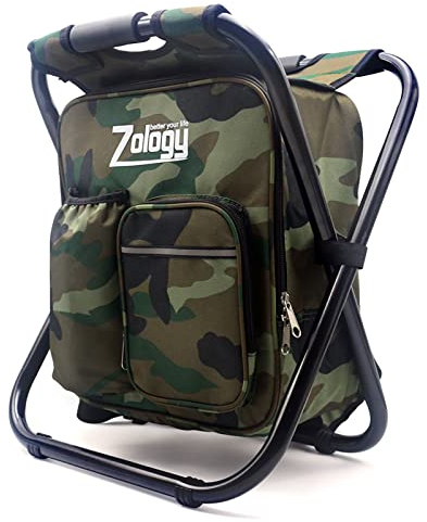 Zology Silla Plegable Acampa Taburete Mochila con Refrigerador Bolsa de Picnic, Camuflaje Portátil Senderismo Bolsa de Tabla de Asiento para Pesca de Aire Libre Recorrido Playa Barbacoa