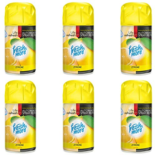 Fresh & More Lufterfrischer Nachfüller 6er Pack Zitrone 250ml - Duft Nachfüller kompatibel mit Air Wick Freshmatic, Glade Brise - Duftspray für Geruchsneutralisierung & Frische