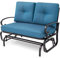 Incbruce Outdoor Swing Glider Rocking Chair Patio Bench For 2 Person, Garden Loveseat Seating Patio Wrought Iron Chair Set W/Cushion, Peacock Blue