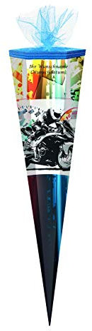 Schultüte mit schwarz gefärbter Gravur / Zuckertüte 85cm / eckig / Motor-Bike